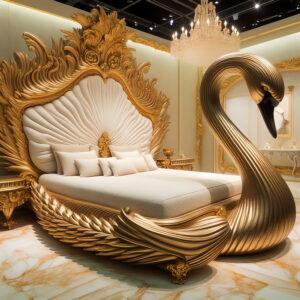 This Luxury Swan Bed carved solid wood bed – Hand Carved Custom Bedroom Furniture