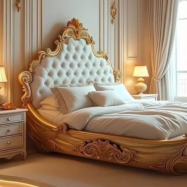 This Gondola Shaped Bed carved solid wood bed – Hand Carved Custom Bedroom Furniture