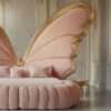 Neoclassical Circular Bed featuring Butterfly Design – Hand Carved Custom Bedroom Furniture