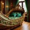 Royal Baroque Pirate Ship Bed - Hand-Carved Gilded Luxury Masterpiece