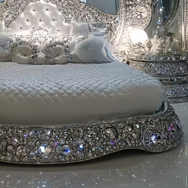 This Crystal Encrusted  Bed carved solid wood bed – Hand Carved Custom Bedroom Furniture