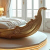 This Gondola Shaped Bed carved solid wood bed – Hand Carved Custom Bedroom Furniture