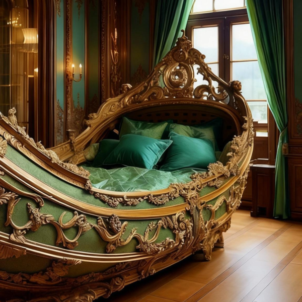 Royal Baroque Pirate Ship Bed - Hand-Carved Gilded Luxury Masterpiece