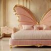 Royal Butterfly Wing Bed – Luxury Hand-Carved Gilded Masterpiece in Soft Pink