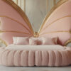 Neoclassical Circular Bed featuring Butterfly Design – Hand Carved Custom Bedroom Furniture
