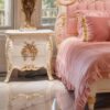 Exquisite Pink Butterfly Wing Bed – Hand-Carved Gilded Rococo Masterpiece