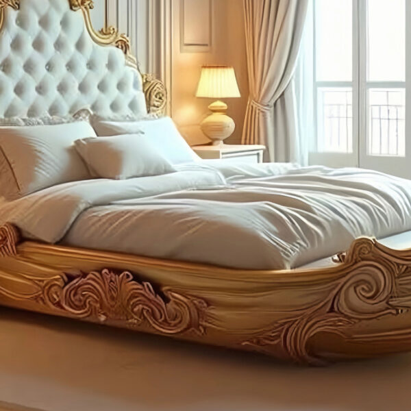 This Gondola Shaped Bed carved solid wood bed – Hand Carved Custom Bedroom Furniture