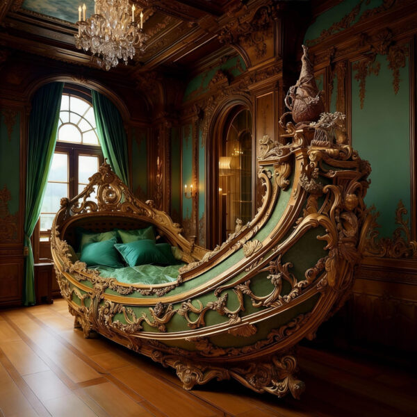 Royal Baroque Pirate Ship Bed - Hand-Carved Gilded Luxury Masterpiece