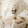 Majestic Lion Head Carved Bed - Hand-Crafted Gilded Luxury Masterpiece