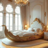 This Gondola Shaped Bed carved solid wood bed – Hand Carved Custom Bedroom Furniture