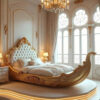 This Gondola Shaped Bed carved solid wood bed – Hand Carved Custom Bedroom Furniture