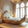 This Gondola Shaped Bed carved solid wood bed – Hand Carved Custom Bedroom Furniture