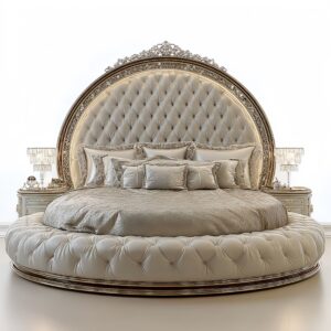 This Luxury Villa Round Bed carved solid wood bed – Hand Carved Custom Bedroom Furniture
