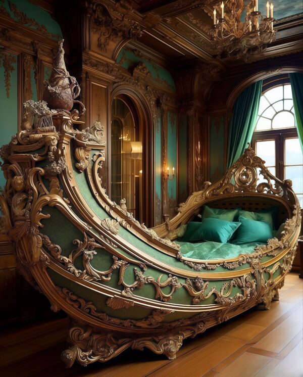Royal Baroque Pirate Ship Bed - Hand-Carved Gilded Luxury Masterpiece