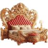 Luxury French Baroque Hand-Carved Solid Wood Bed with 24K Gold Leaf Finish