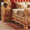 Luxury French Baroque Hand-Carved Solid Wood Bed with 24K Gold Leaf Finish
