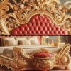 Luxury French Baroque Hand-Carved Solid Wood Bed with 24K Gold Leaf Finish