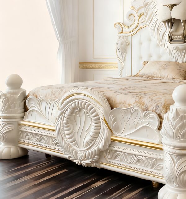 Majestic Lion Head Carved Bed - Hand-Crafted Gilded Luxury Masterpiece