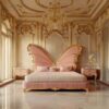 Royal Butterfly Wing Bed – Luxury Hand-Carved Gilded Masterpiece in Soft Pink