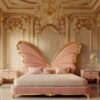 Royal Butterfly Wing Bed – Luxury Hand-Carved Gilded Masterpiece in Soft Pink