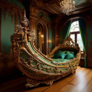 Royal Baroque Pirate Ship Bed - Hand-Carved Gilded Luxury Masterpiece